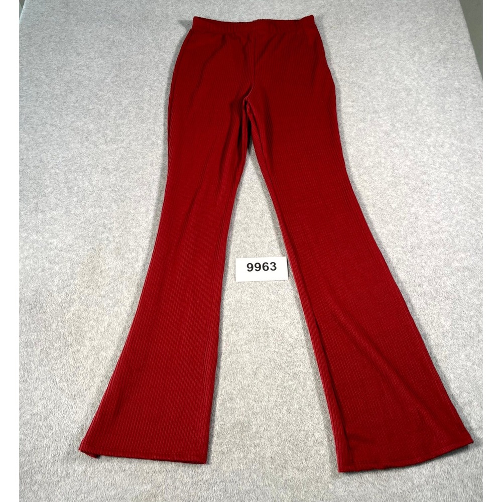Discreet Flare Pants Womens Medium Red Stretch Flat Front Elastic Waist Casual